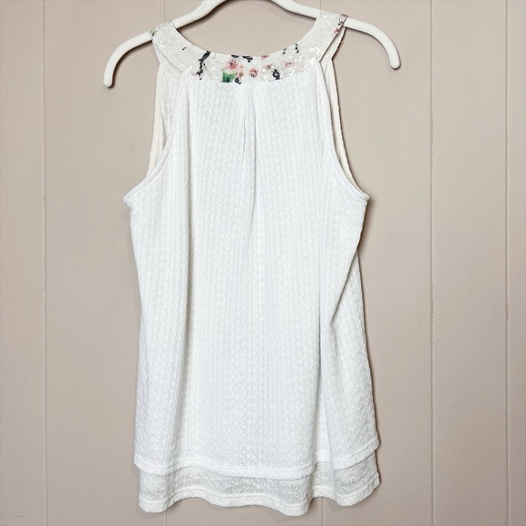 Anthropologie Tiny Cassia Tank Small blouse top white floral embroidered sequins - Picture 7 of 14